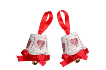 two christmas bells isolated on white background with clipping path included