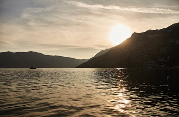 Sunset in the Bay of Kotor. Montenegro. 