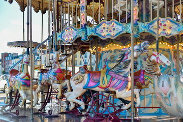 colorful carousel with lights at night