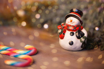 Snowman on New Year's background