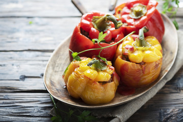 stuffed peppers with meat - obrazy, fototapety, plakaty