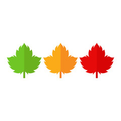 Fototapeta premium Leaves, set, green, yellow and red. Vector illustration.
