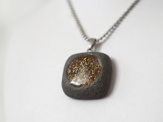 handmade polymer clay necklace pendant with glitter and resin