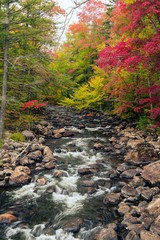 A river surrounded by fall foliage in New England