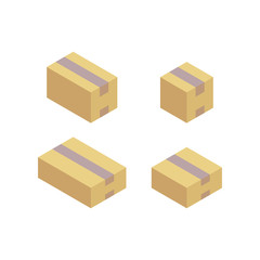 Fototapeta premium Set cardboard boxes in different sizes. Boxes for transportation and storage. Vector illustration in isometric.