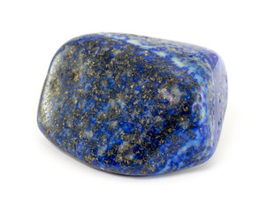 Tumbled lapis lazuli stone isolated on white background