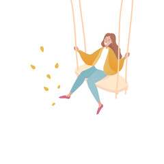 Cartoon girl on the swing. Isometric vector illustration.