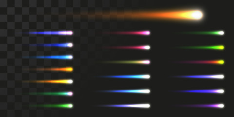 linear energy beams set. vector illustration of comet like light trails. © kmls
