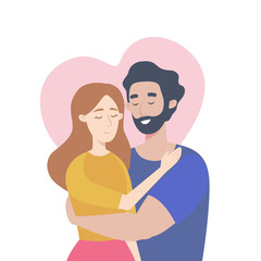 Young couple in love hugging. Valentine day. Vector illustration.