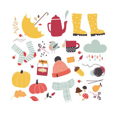 Cute vector autumn attributes