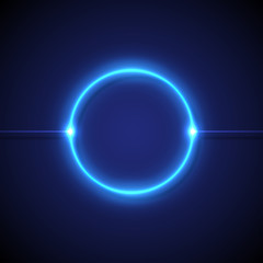 Blue neon circular lights on a dark background. Vector illustration