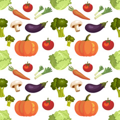 Pattern of fresh vegetables isolated on white background. Vector illustration.