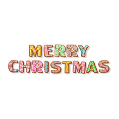 Merry Christmas vector text of ginger cookies isolated on white background.