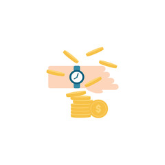 Time to money, business and finance concept. Payment day, clock and money bills vector illustration.