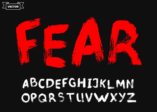 Hand drawn font. Grunge style. Scary alphabet. Brush painted letters. Lettering.