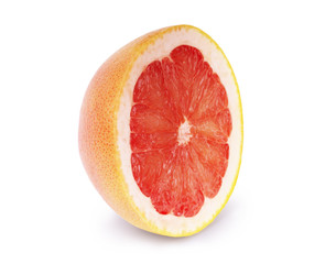 Half juicy grapefruit on a white background - obrazy, fototapety, plakaty