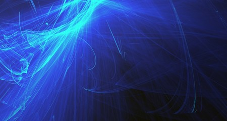 Abstract blue light and laser beams, fractals  and glowing shapes  multicolored art background texture for imagination, creativity and design.