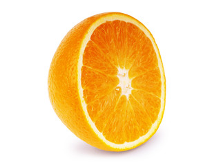 Half juicy orange on a white background