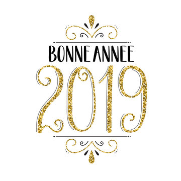 Carte "BONNE ANNEE 2019" en or et noir