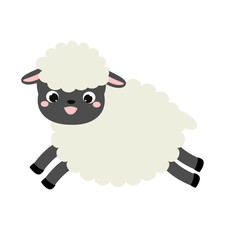 Fototapeta premium Cute cartoon sheep. Jumping lamb. Farm animal character for babies and children design, prints