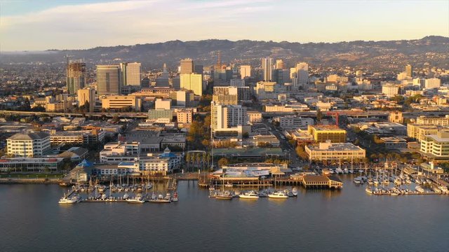 Aerial View Over Harbor and Waterfront Oakland California