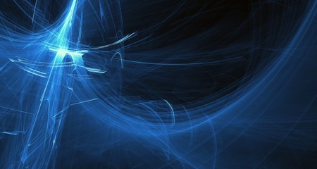 Abstract blue light and laser beams, fractals  and glowing shapes  multicolored art background texture for imagination, creativity and design.