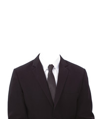 Man Suit Without Head on White Background.