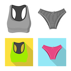 Vector illustration of woman and clothing logo. Collection of woman and wear stock symbol for web.