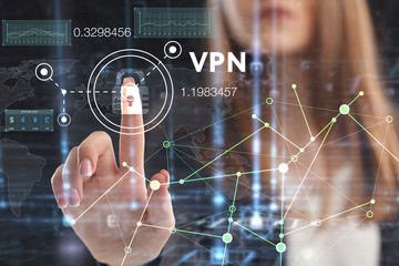 The concept of business, technology, the Internet and the network. A young entrepreneur working on a virtual screen of the future and sees the inscription: VPN