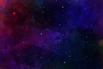Watercolor abstract background with stars and nebula