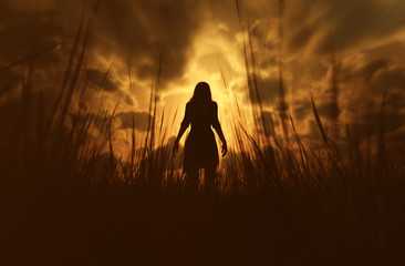 3d illustration of woman lost in the woods