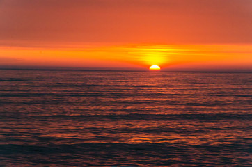 Horizontal sunset over the pacific ocean in Lima, Peru