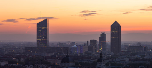 The French city of Lyon during a colorful dawn in summer. lyon, France.