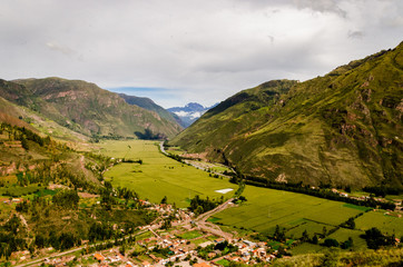 Green valleys with some clouds in Valle Sagrado de los Incas, Peru
