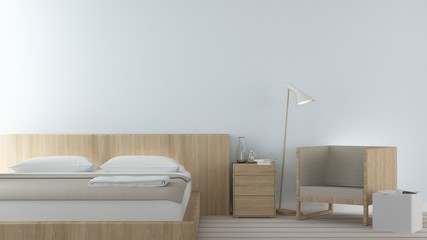 The interior hotel living and bedroom space - 3d rendering white background