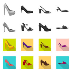 Fototapeta na wymiar Isolated object of footwear and woman symbol. Collection of footwear and foot vector icon for stock.