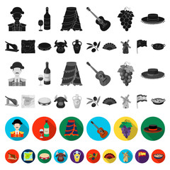 Spain country flat icons in set collection for design.Travel and attractions vector symbol stock web illustration.