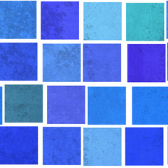 Fototapeta premium Seamless pattern of textured uneven lined squares in shades of blue and turquoise, perfect for backdrop, wallpaper, gift wrapping paper, textile, scrapbooking, greeting cards and homeware