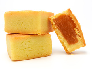 Front view of sweet pineapple cake isolated on white background.Taiwan famous and traditional pastry, snack, dessert.Taiwan rural industry and food culture.