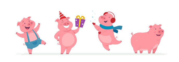 New year pigs - modern vector cartoon characters set