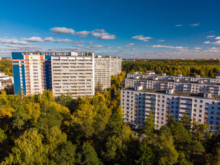top view on ecologically clean area of Moscow with autumn forest. Russia