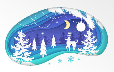 Winter forest - modern vector paper cut illustration