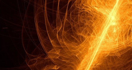 Abstract orange light and laser beams, fractals and glowing shapes multicolored art background texture for imagination, creativity and design.