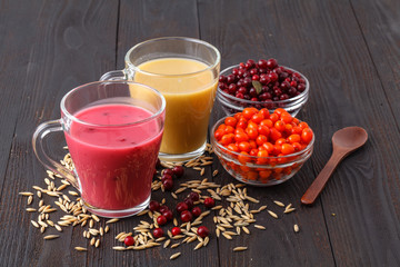berry smoothie with oatmeal in a glass