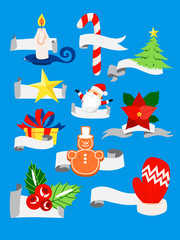 Christmas icon set with white ribbon around.