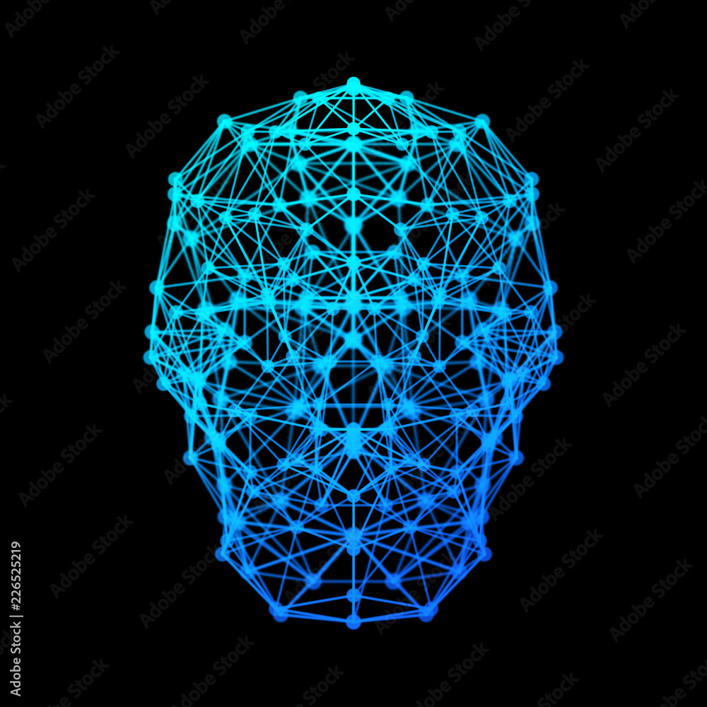 Poster human brain with digital network connection lines symbol isolated on black background in the form of