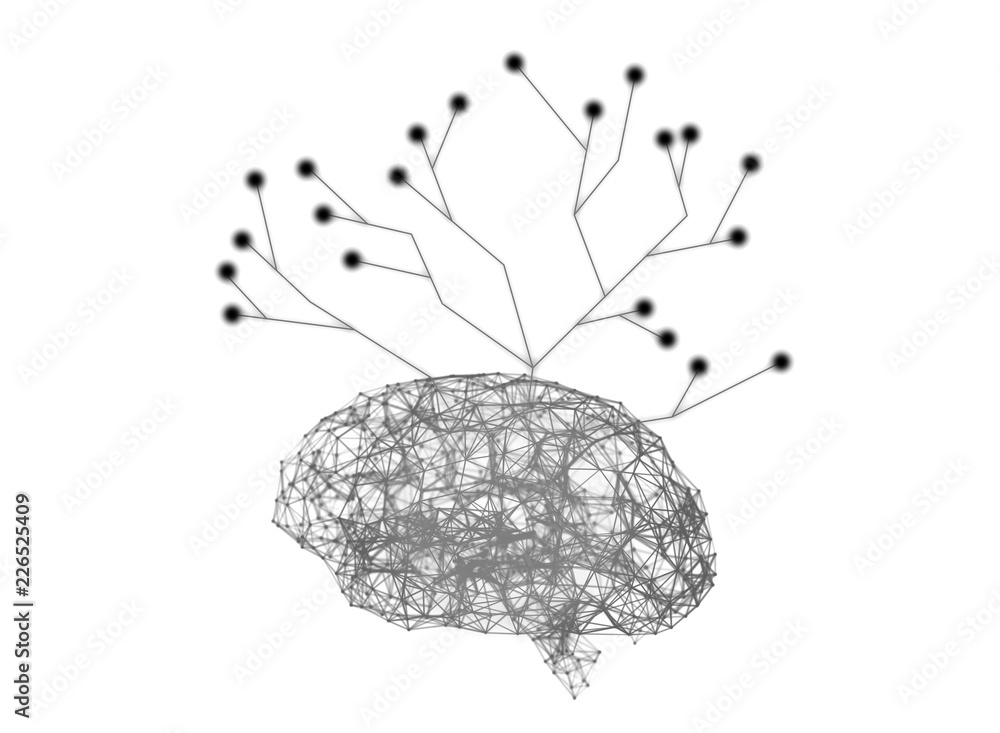 Poster digital data and network connection of human brain with tree structure isolated on white background 