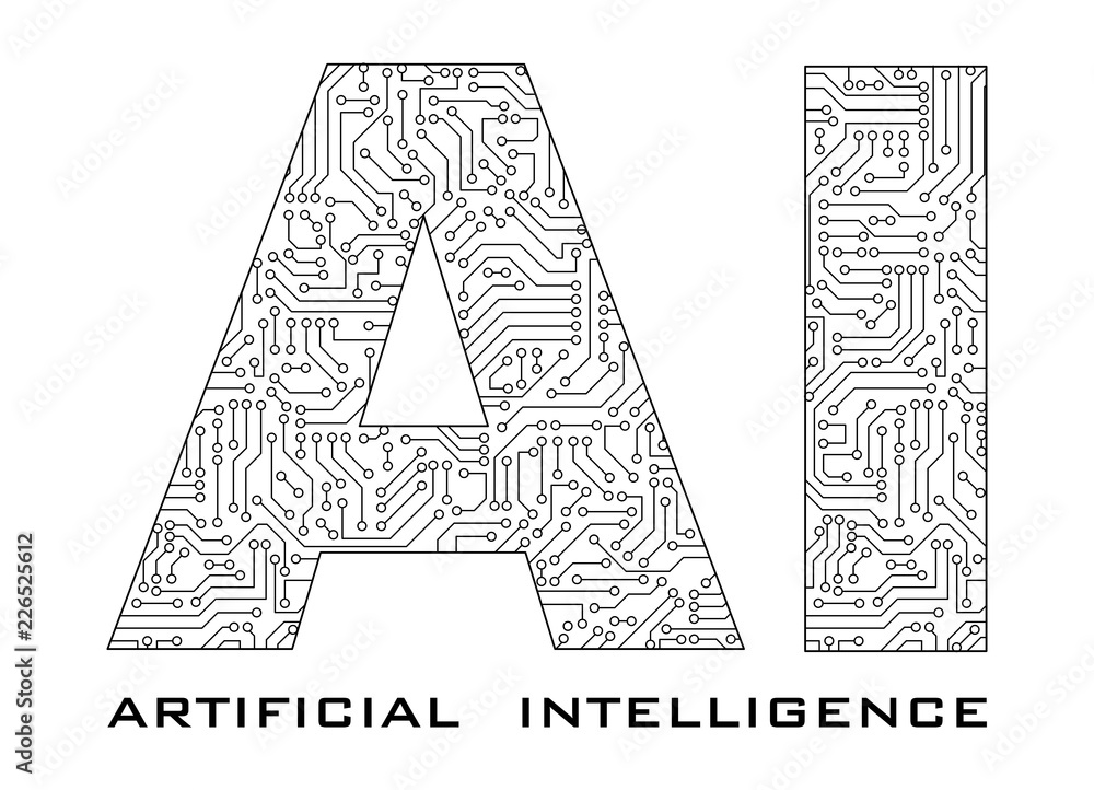 Poster artificial intelligence with circuit isolated on white background. pattern texture of high-tech back