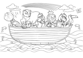 Noah's Ark with animals. Coloring