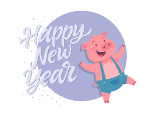 Happy New Year - modern cartoon character illustration